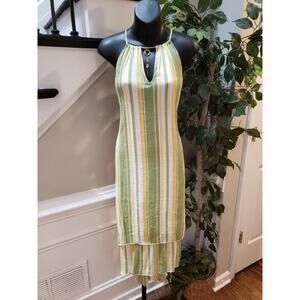 Mlle Gabrielle Womens Multi Striped Keyhole Halter Neck Long Maxi Dress Size S